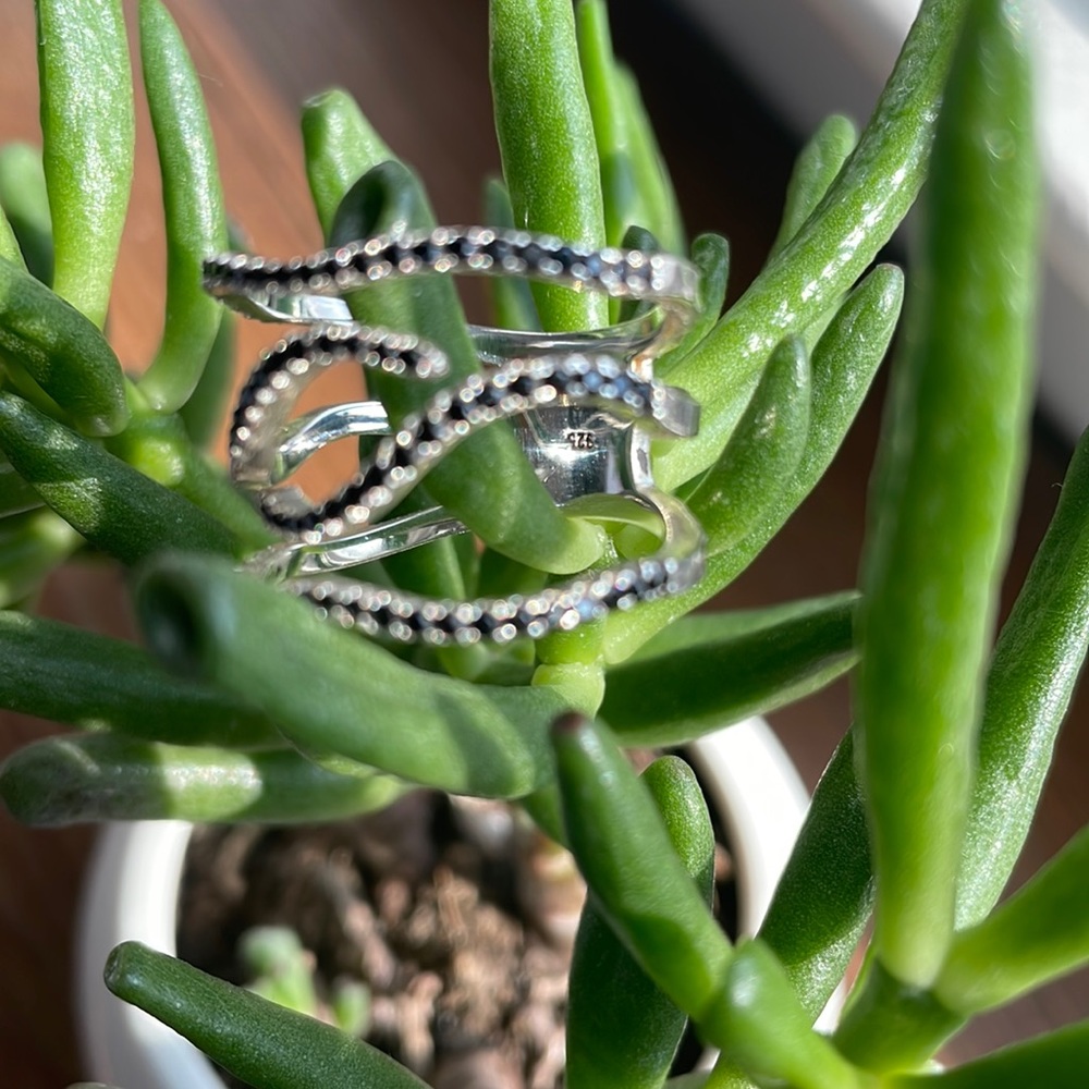 Grace&Heart lyric black CZ and Sterling Silver Ring